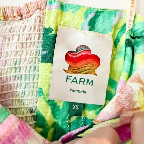 FARM Rio Linen Blend Tie-Strap Sweetheart Babydoll Midi Dress Size XS NEW - Picture 4 of 11